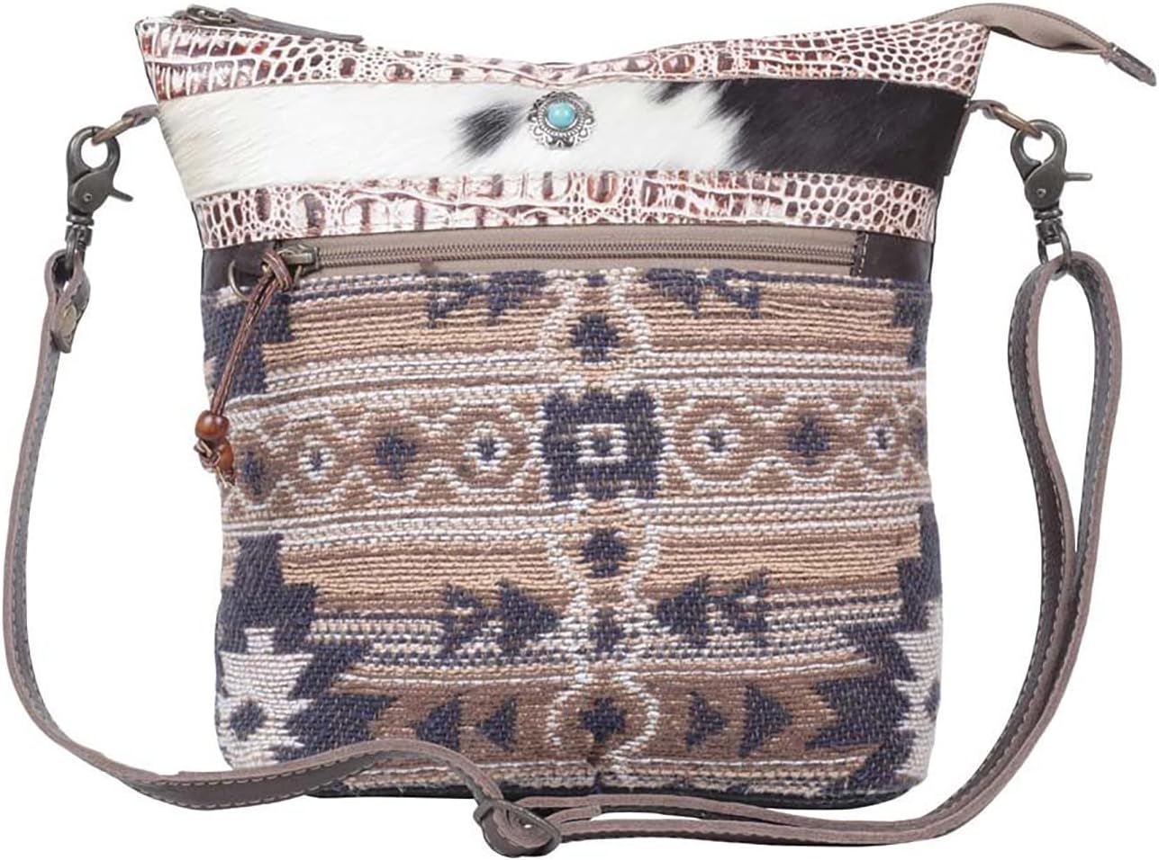 Myra Bag Western Canvas Crossbody Bag for Women - Cotton and Upcycled Leather Shoulder Bag Junoesque