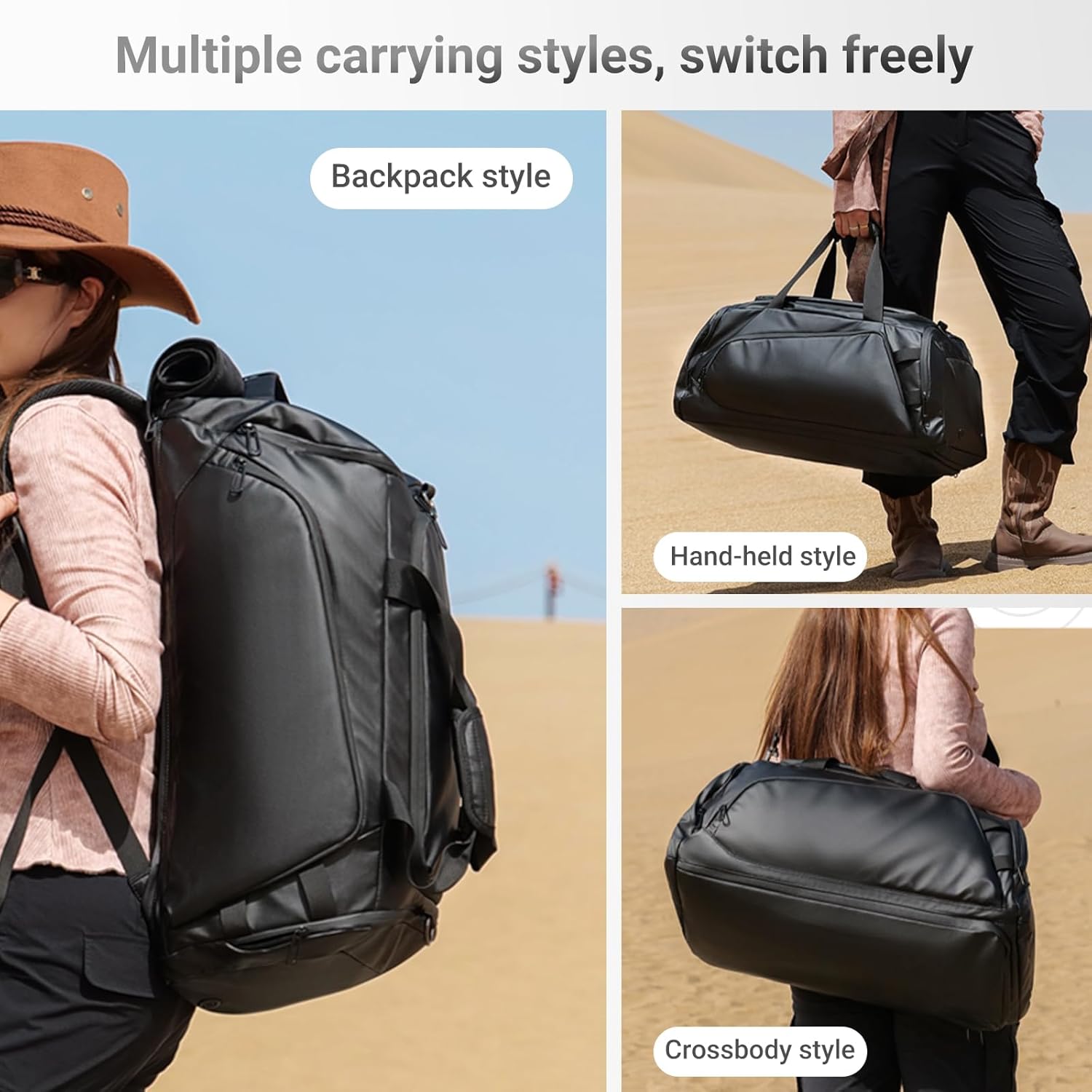 Duffle Bag for Travel, Gym Bag for Men, Waterproof Sport Bags with Shoe Compartment, 40L Lightweight Weekender Bag for Camping, Hiking, Trips - Black (Basic) - Image 4