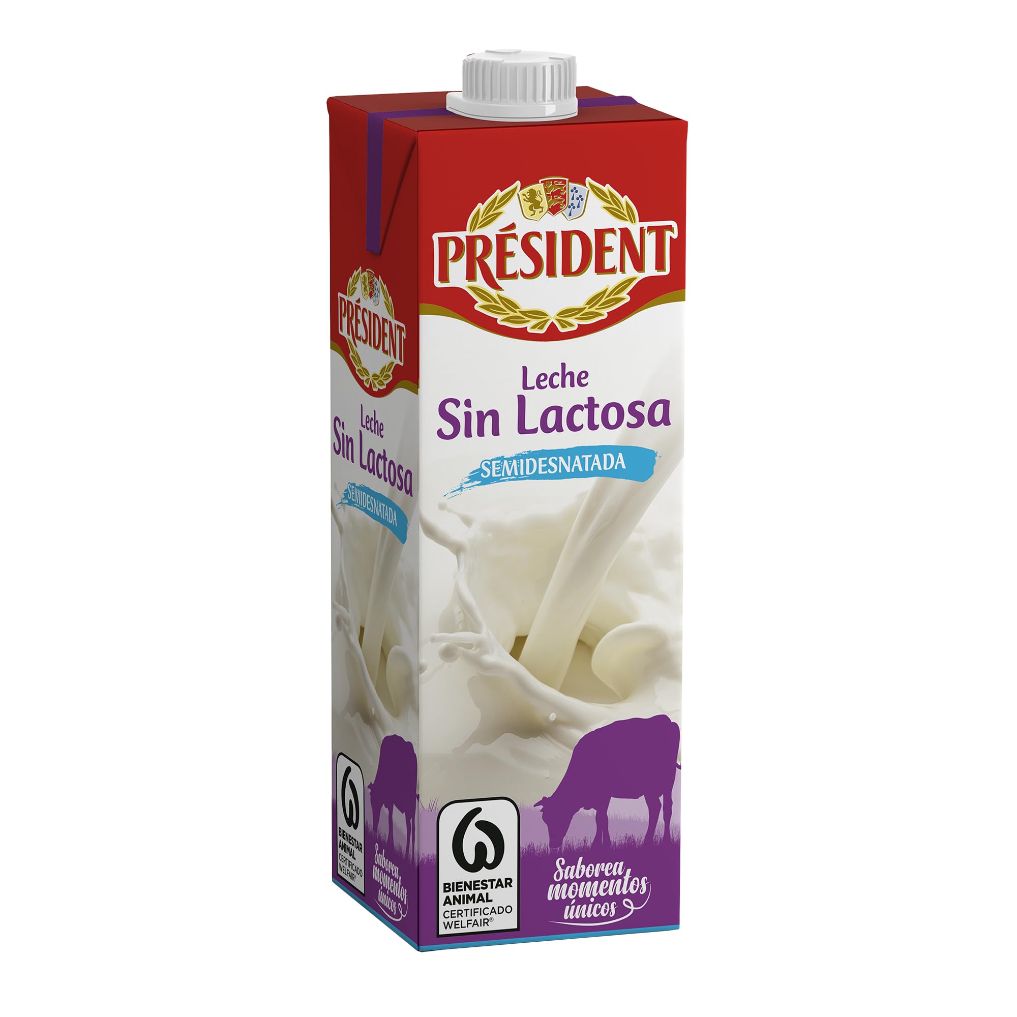 Président Leche Semidesnatada Sin Lactosa UHT Natural de Galicia Pack 6 x 1 L