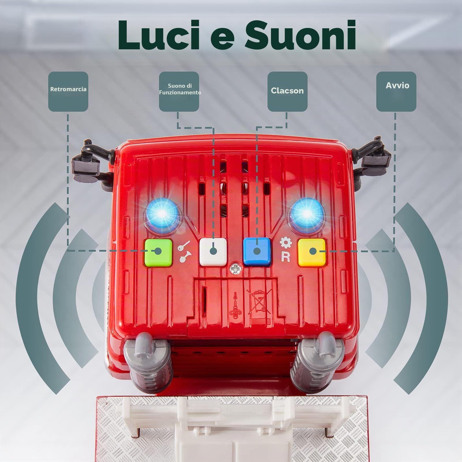 HERSITY Camion Pompieri Giocattolo Grande, Giochi Vigili del Fuoco con Luci e Suoni, Scala Retrattile, 1/16 Camioncino con Macchinine per Bambini Maschio 3 4 5 Anni
