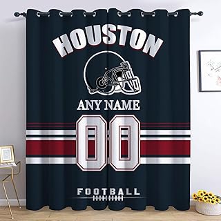 Houston Curtains for Bedroom, Custom Blackout Curtains with Name Number, Personalized Football Style Drapes with Grommet for Windows Living Room 2 Panels - Buy now