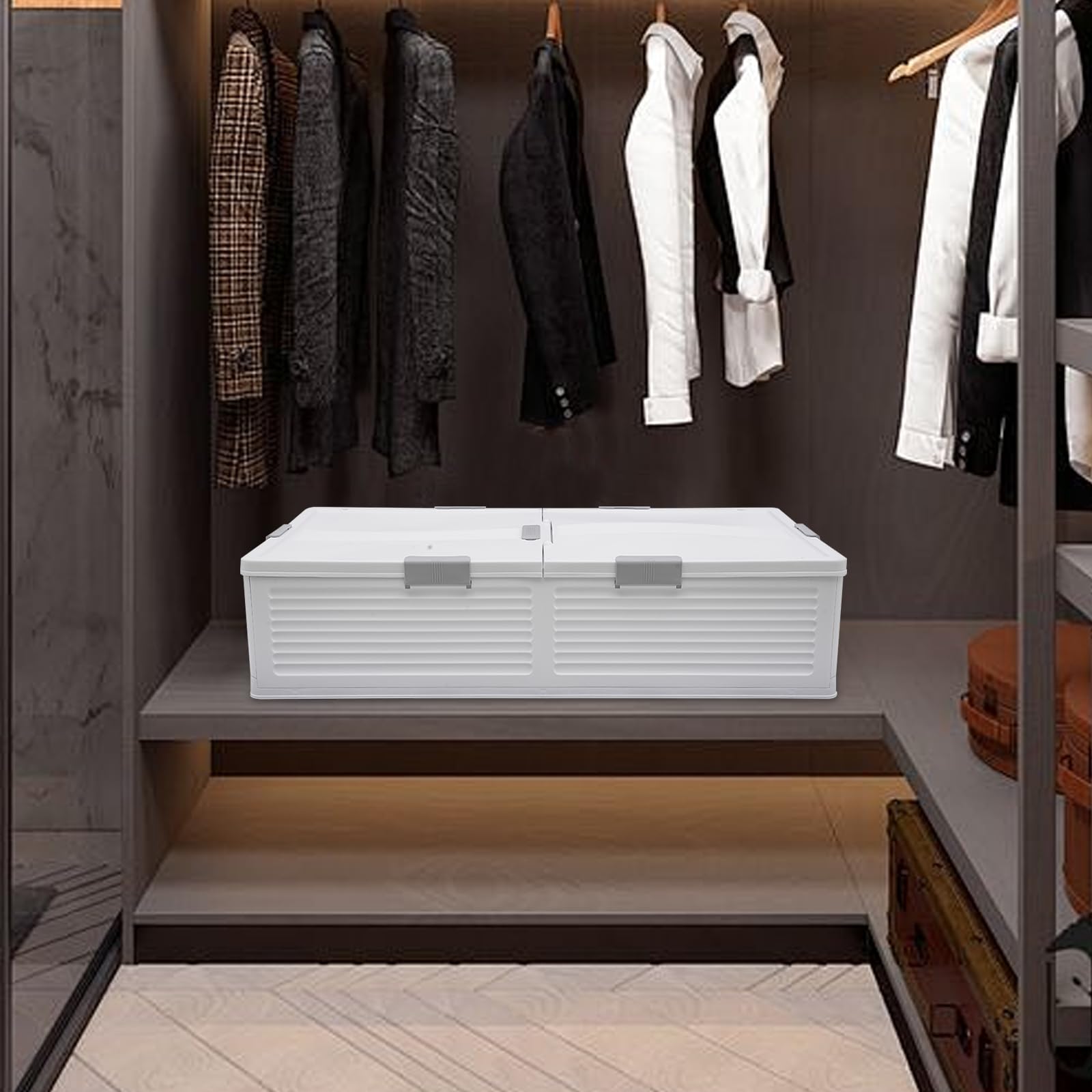 Scatola portaoggetti sotto il letto, pieghevole, con coperchio e ruote, per camera da letto, bagno e guardaroba, 101 x 51,5 x 24 cm