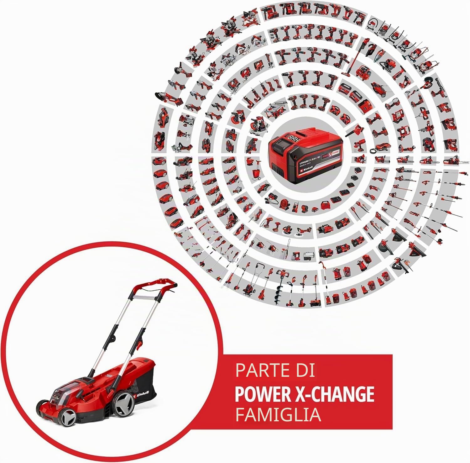 Einhell Tagliaerba a batteria RASARRO 36/36 Kit Power X-Change (36 V, largh. di taglio 36 cm, fino a 400 m², vano 45 l, alt. di taglio 25-75 mm, incl. 2 batterie 3,0 Ah Plus + 2 caricabatteria)
