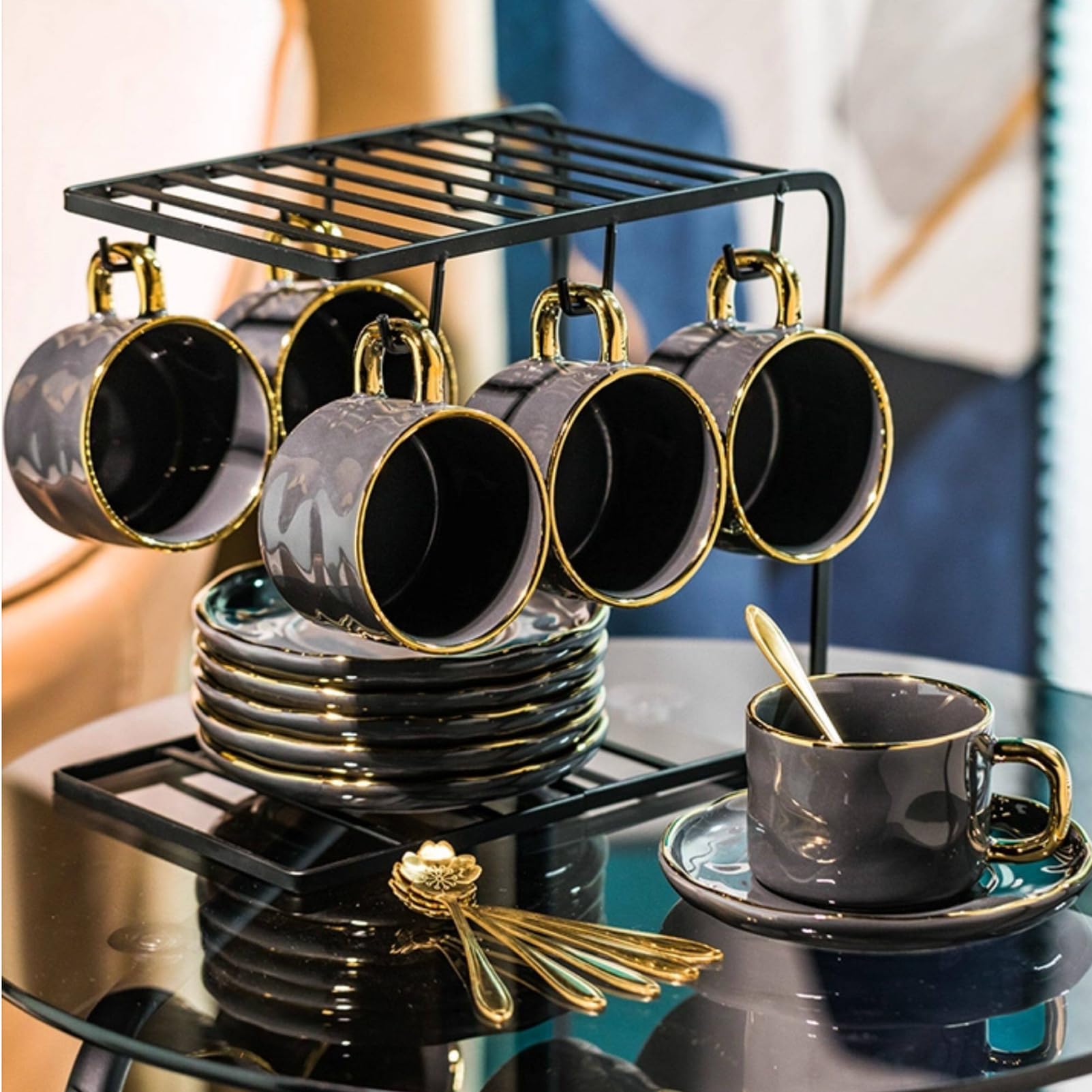 Set di 6 tazzine da caffè e tè in porcellana per l'intrattenimento | Elegante ceramica lavabile in lavastoviglie