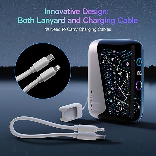 Miniatura 4 de Cargador portátil "Galaxy" 2025 con cables integrados, cargador portátil de 12000 mAh, fuente de alimentación esencial de viaje, banco de energía de