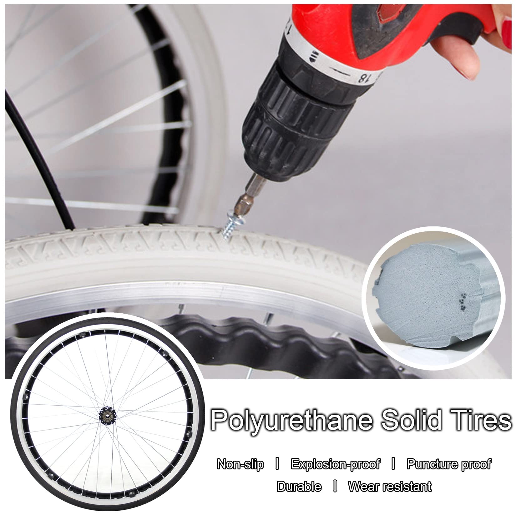 ESOYAWE Rollstuhlräder 24 Zoll 2 Stück Nicht-pneumatisch Solides Solide Reifen Rollstuhl Hinterräder, Ersatzrollen Für Rollstuhl Mit Greifreifen Und Lagern, rutschfeste Pannensicheres (Color : Greys