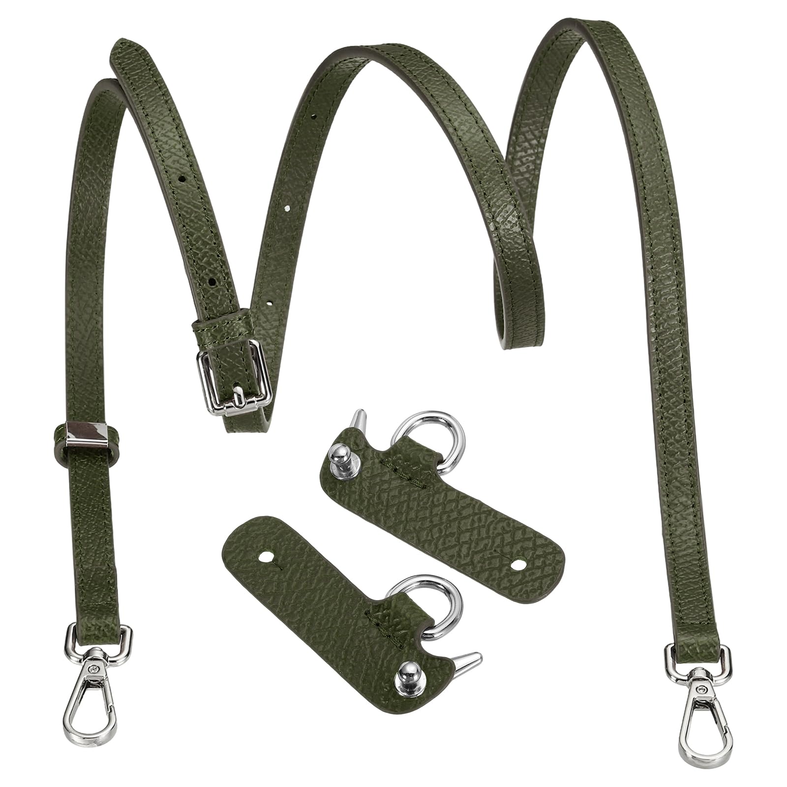 Rebower Leather Purse Strap Kit, Adjustable Shoulder Strap Replacement with Punch-Free Leather Buckle for Women Mini Bags Handbags Tote Bags, Dark Green