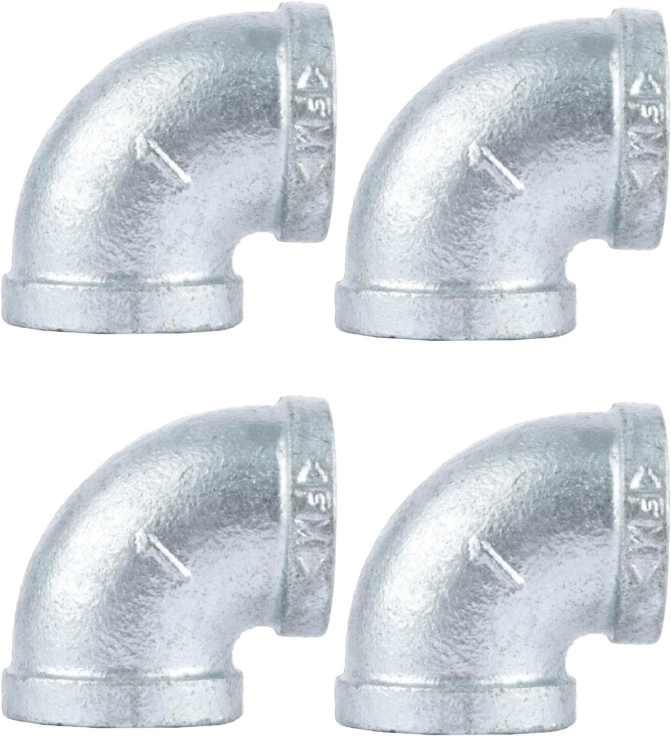PIPE DÉCOR 1 in. Authentic Galvanized Malleable Iron 90 Degree FPT X FPT Elbow, 4 Pack, for DIY Pipe Furniture Building and Regular Plumbing Applications