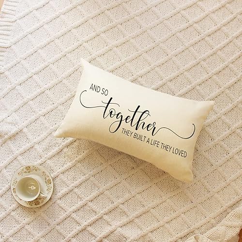 Miniatura 2 de Ogiselestyle Fundas de almohada de granja con frase "Together They Built a Life They Loved Quote de 12 x 20 pulgadas, fundas de almohada lumbares