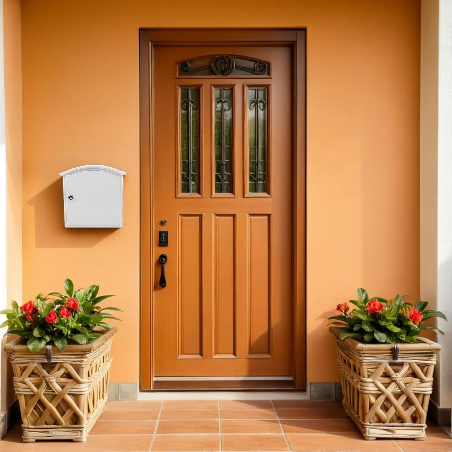 POPETPOP Lockable Wall-Mounted Mailbox for Outdoor Use, Milk Storage Box with Lock, White Plastic 2pcs Set, Weatherproof Letter Box for Home and Office