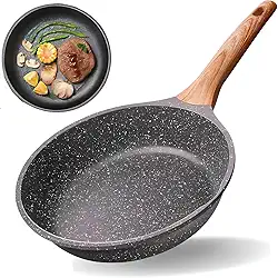 Frigideira Antiaderente de Cerâmica Premium com Cabo de Madeira Ergonômico – Frita Sem Óleo, Durável e Saudável, Compatível com Fogão Indução, Gás e Elétrico