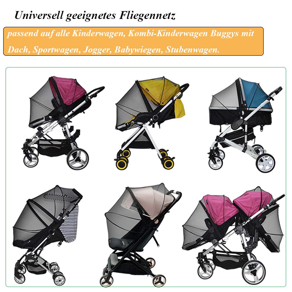 Moustiquaire Universelle Poussette - Protection Anti-Moustiques | Fermeture Éclair Et Bord Élastique | Noir