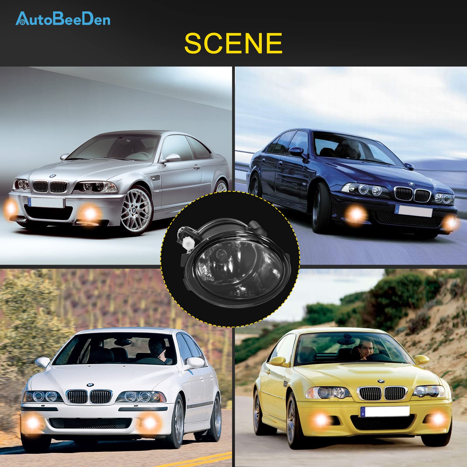 Luces antiniebla compatible con BMW (E46 E39 Parachoques M Tech Paquete deportivo M) Serie 3 5 M3 M5, 09/2000-12/2007, (HB SDN WGN CPE CONV) (Negro)