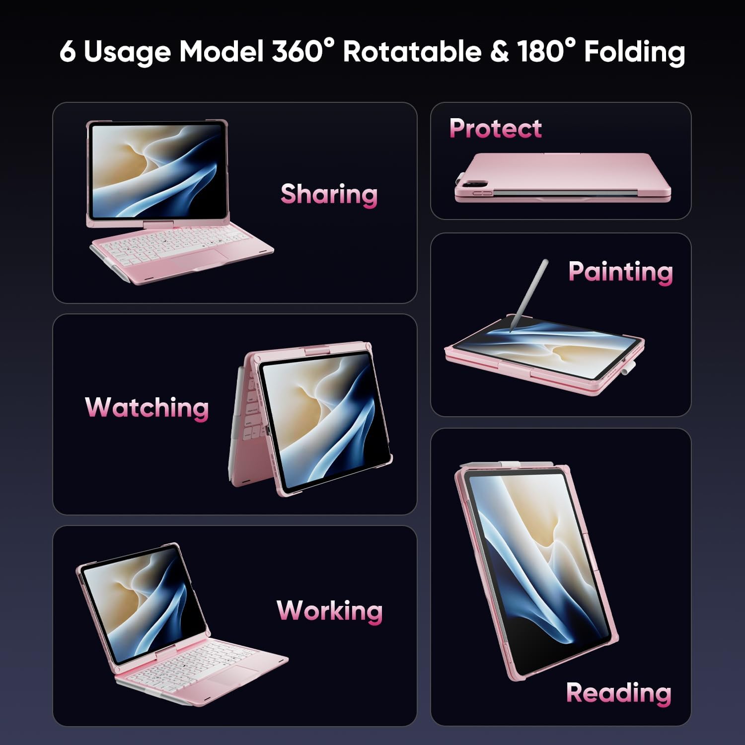 doqo iPad Pro 11 inch (M5 2025 / M4 2024) Case with Keyboard,Keyboard case for iPad Pro 11 M4 M5 with Multi-Touch Trackpad, 7 Colors Backlight & 360°Rotatable,Thin&Light (Pink)