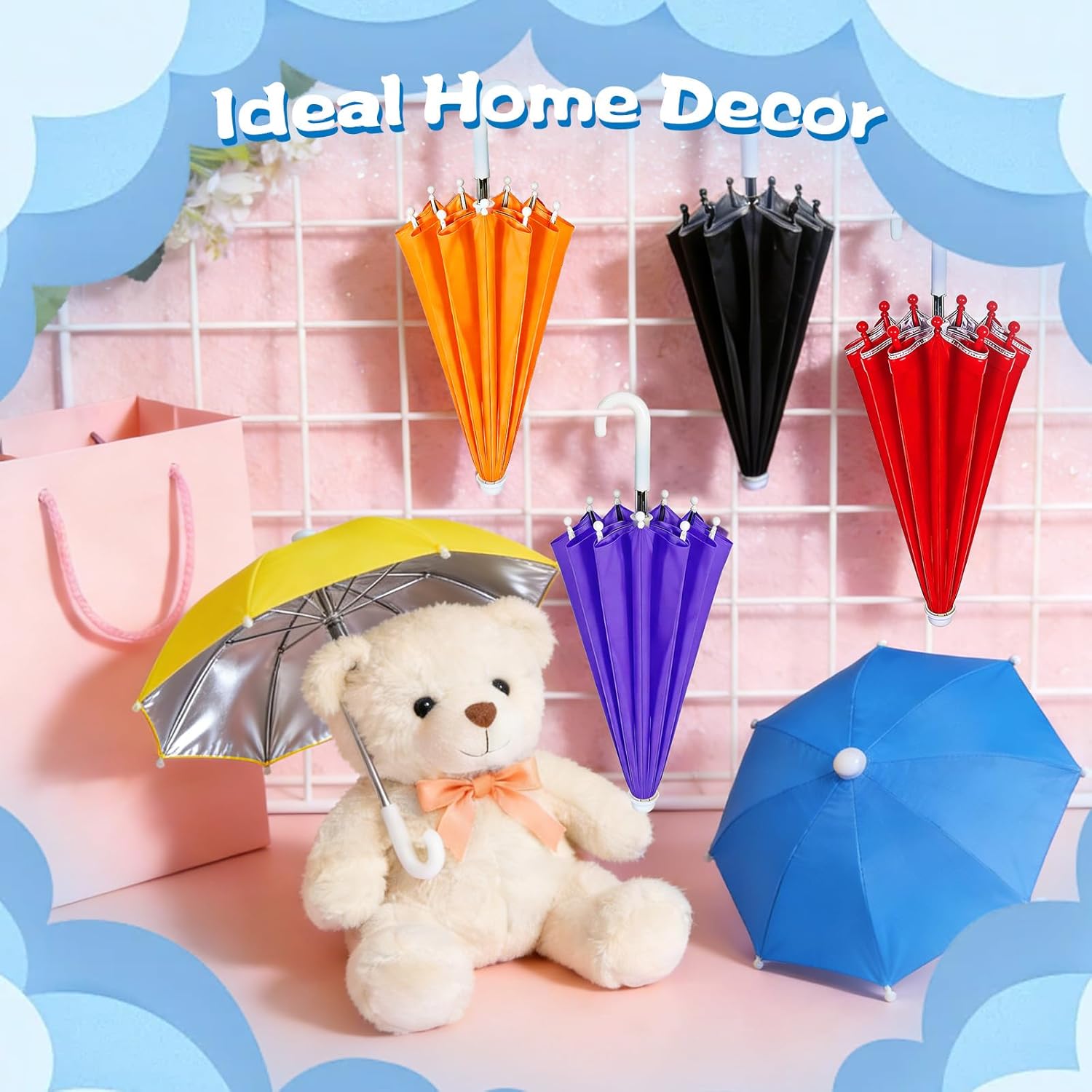 Hiawbon 1:6 Scale 8 Pcs Miniature Umbrellas Adjustable Mini Colorful Sunny Rainy Umbrella for 18 Inch People Decoration