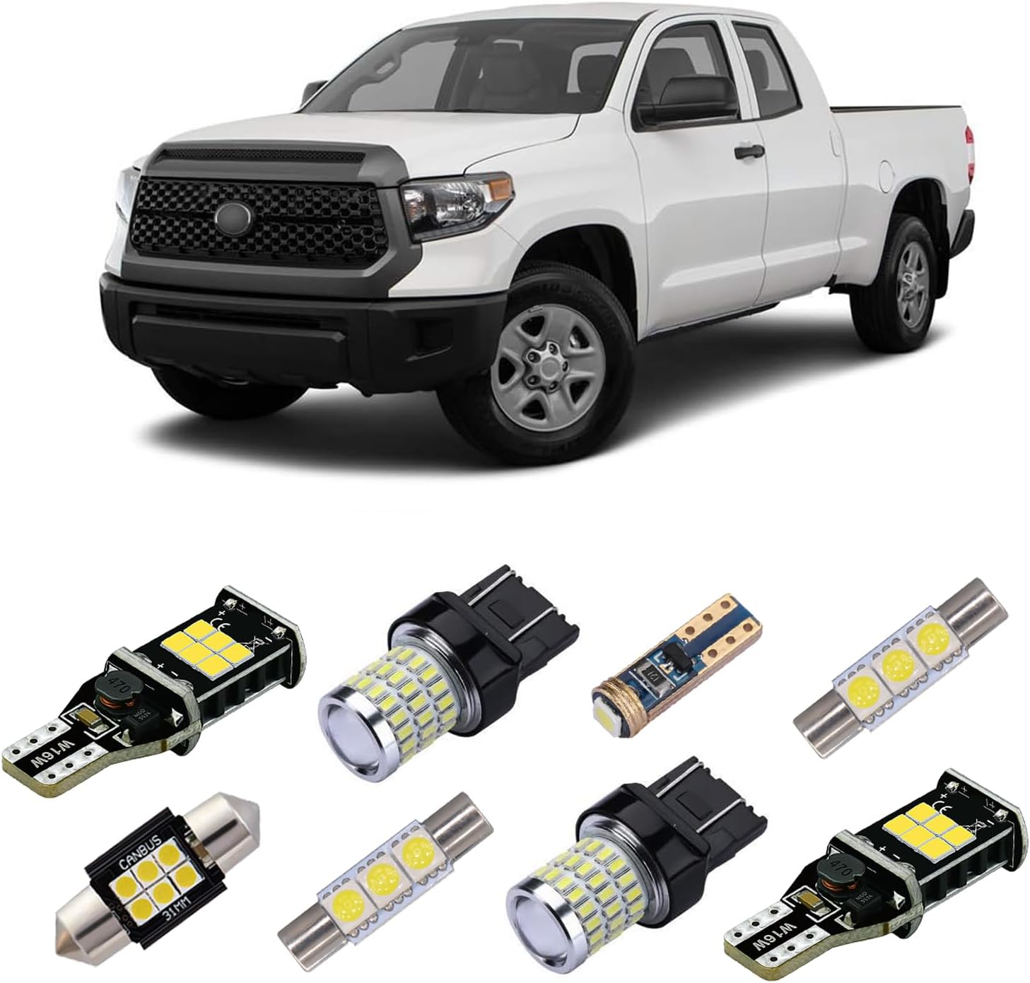 iBrightstarSuper Bright LED Bulbs Package Kit Accessories Fit for Toyota Tundra 2014+ Interior Map Dome Lights + Vanity Mirror Lights + License Plate Lights + Back Up Reverse Lights, White