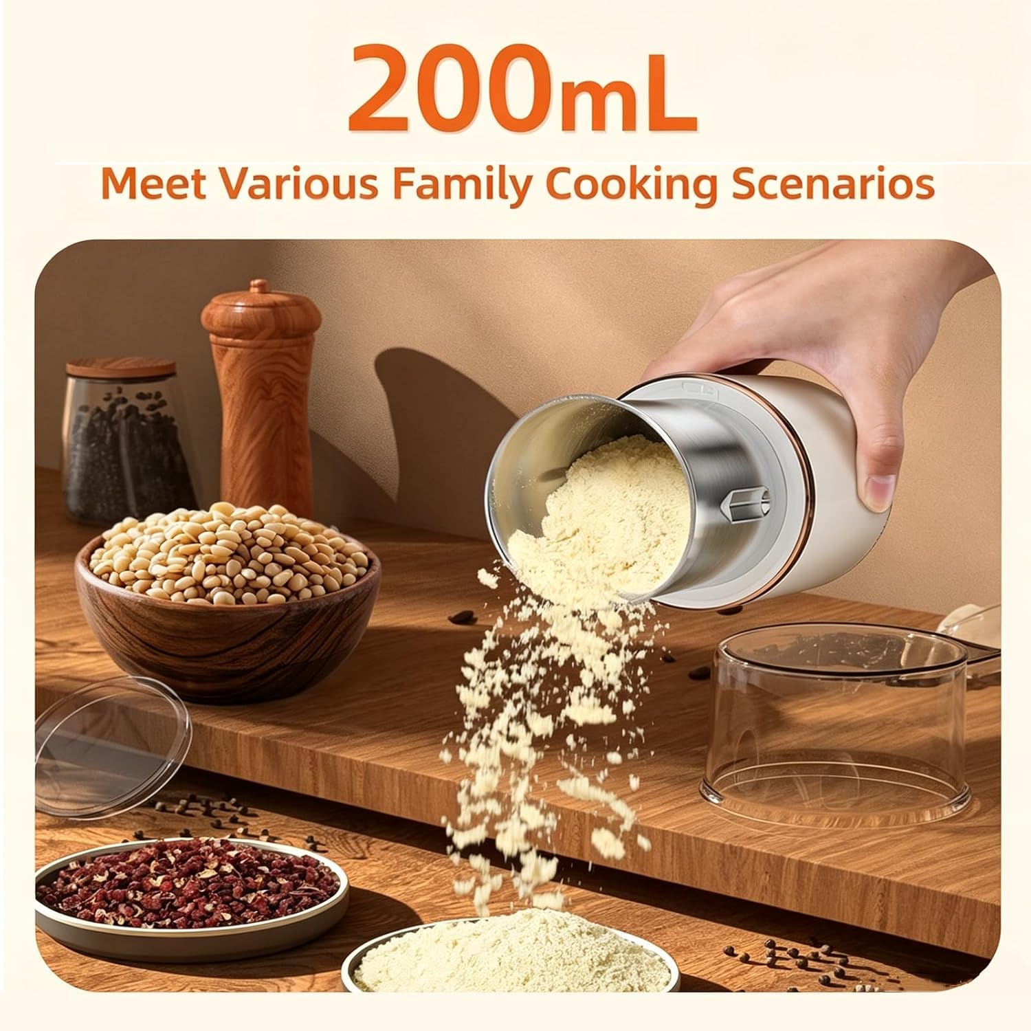 Broyeur À Grains 23 000 Tr/min, Mini-broyeur, Capacité 200 Ml, Moulin À Poivre, Pour Céréales, Noix, Assaisonnements, Grains De Café Et Épices