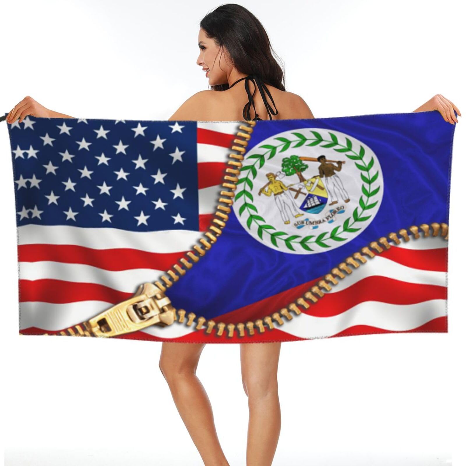 Serviettes drapeau américain et Belize drap de plage sans sable 80x130cm