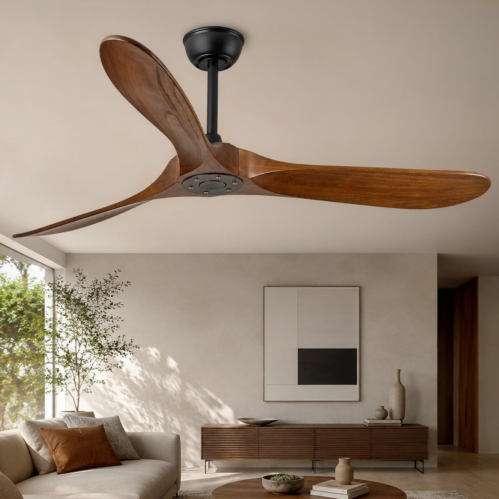 Heyecola 60 Inch Wood Ceiling Fan No Light