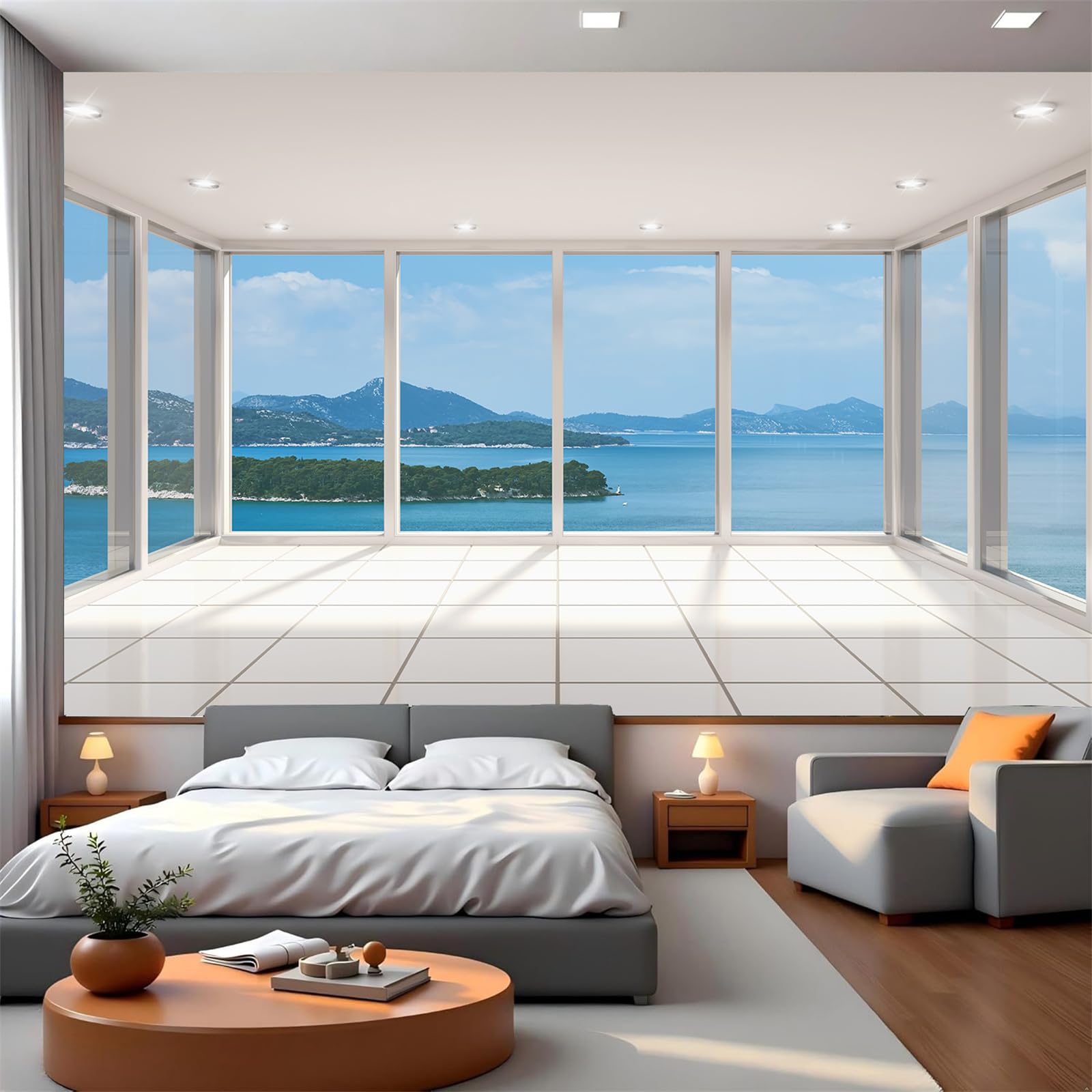 Papier peint autocollant 3D avec vue sur mer pour s'évader depuis sa chambre