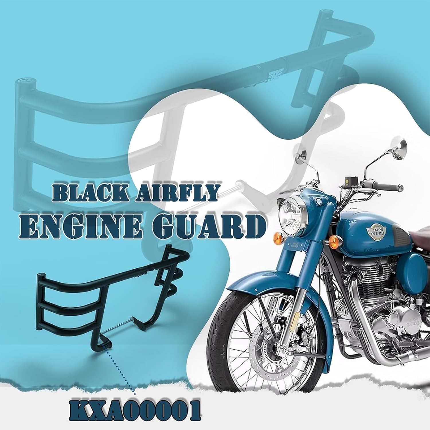 Black Airfly Engine Guard 32mm Steel Tube Fits for Royal Enfield Model Goan Classic | Meteor 350 | Classic 350 | All New Bullet 350 Part No. - KXA00001