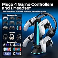 Vista 3 de Saitake Soporte para controlador RGB con 9 modos de luz, soporte de controlador con 2 puertos USB, soporte para auriculares de escritorio adecuado