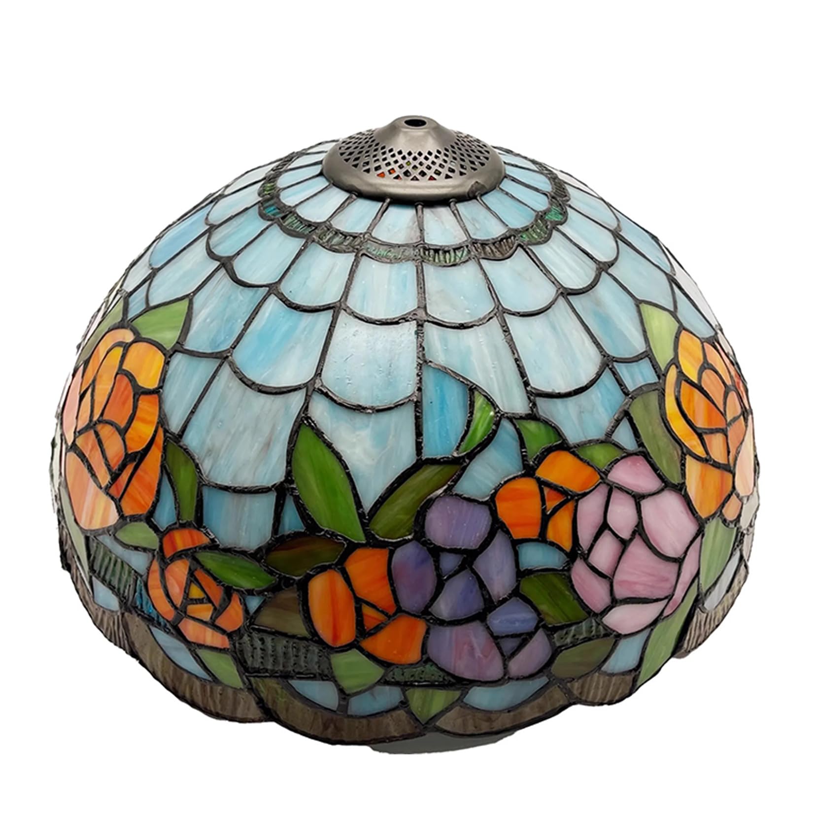 SaryEdge Large Tiffany Lamp Shade Replacement Only 16 Inch Stained Glass Lampshades, Vintage Floral Style Glass Light Cover for Table Lamps Pendant Lamps Floor Lights,Grape Flower，Rose，Rose