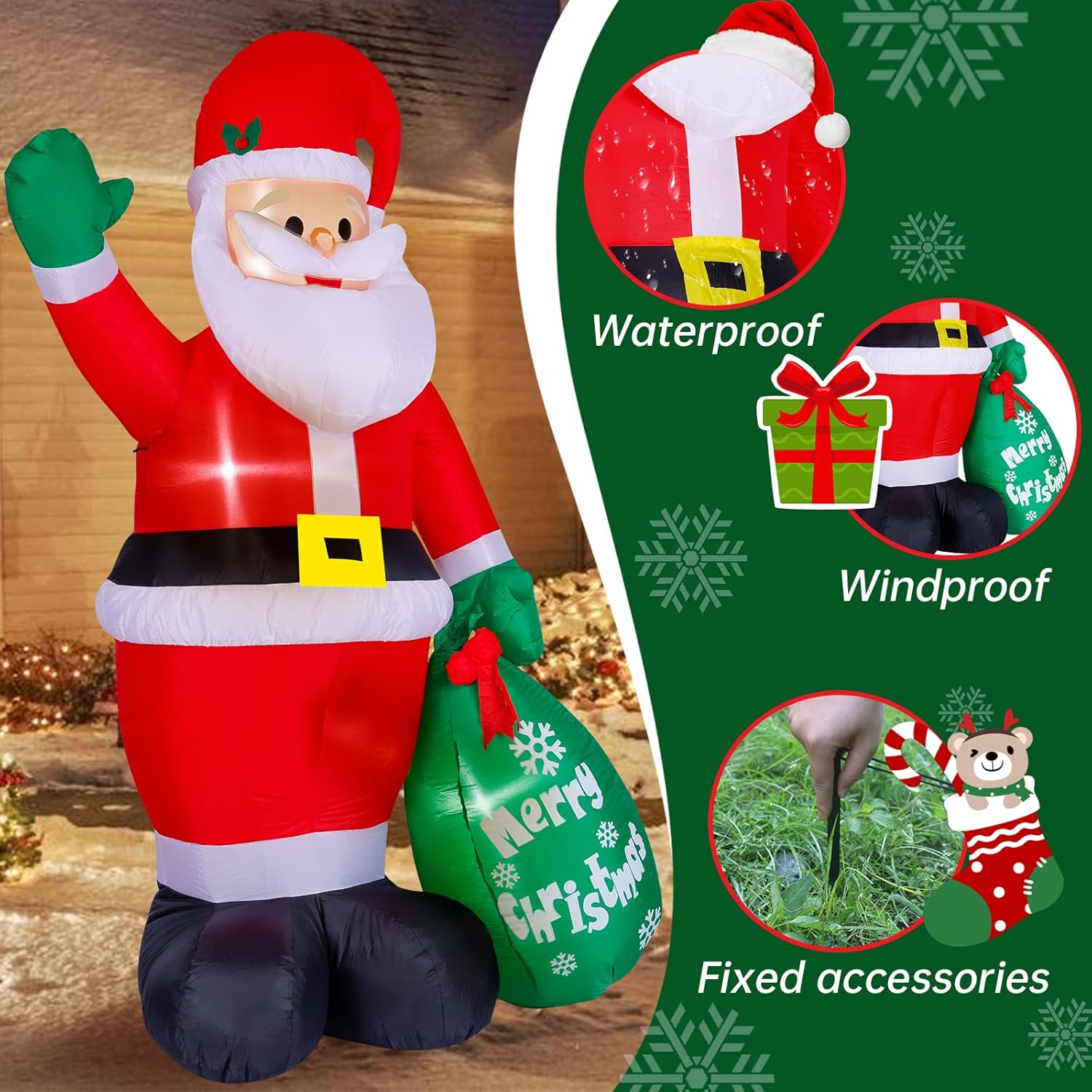 Lumiwind 8FT Giant Christmas Inflatable Santa Claus with Gift Bag Decorations, Blow Up Yard Decoration with Built-in LED Lights Huge Xmas Indoor Outdoor/Outside Décor for Lawn Garden Holiday Party - Image 5