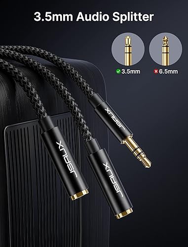 Miniatura 4 de JSAUX Divisor de auriculares, divisor de audio de 0.138 in macho TRS a 2 adaptadores hembra dobles de 0.138 in, cable auxiliar estéreo trenzado de