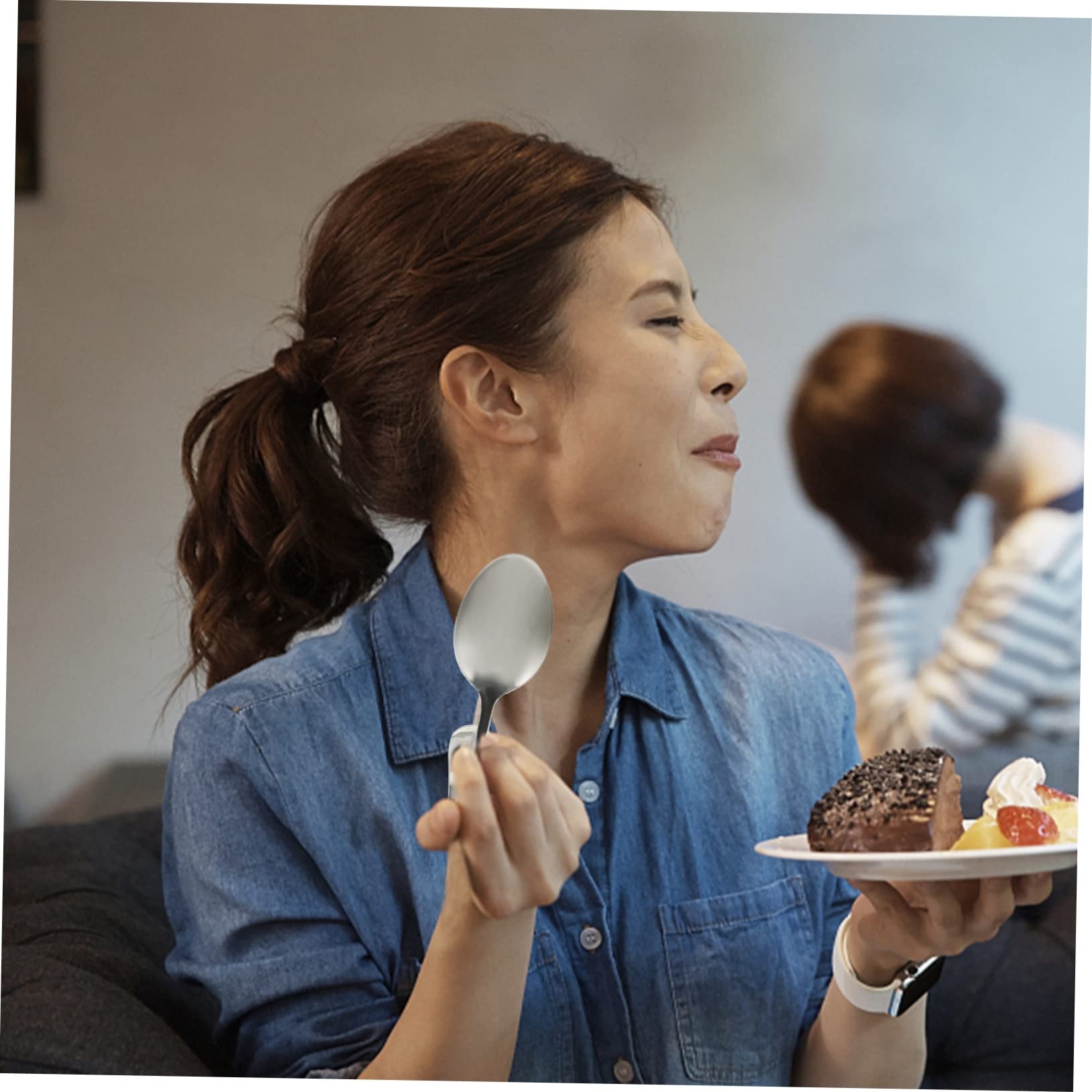 DECHOUS 6Pcs Curved Handle Stainless Steel Spoons for Buffet Serving Mirror Polished Food Spoons for Home Kitchen and Restaurant Unique Design Easy to Clean