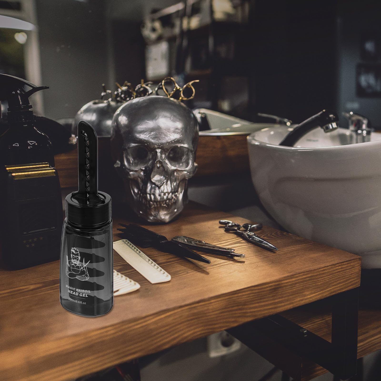BETOOKY Botella Aplicadora de Gel para Peinar el Cabello para Hombres, 3 Unidades de 260 Ml, Envase Rellenable con Peine Integrado, Plástico Duradero, Adecuado para Uso en Casa