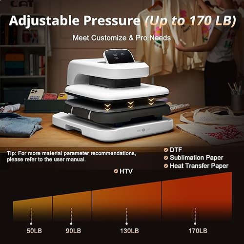 Miniatura 2 de HTVRONT Auto Heat Press 2 - Máquina de prensa de calor para camisetas con presión ajustable y mayor altura de calentamiento, se calienta rápido y