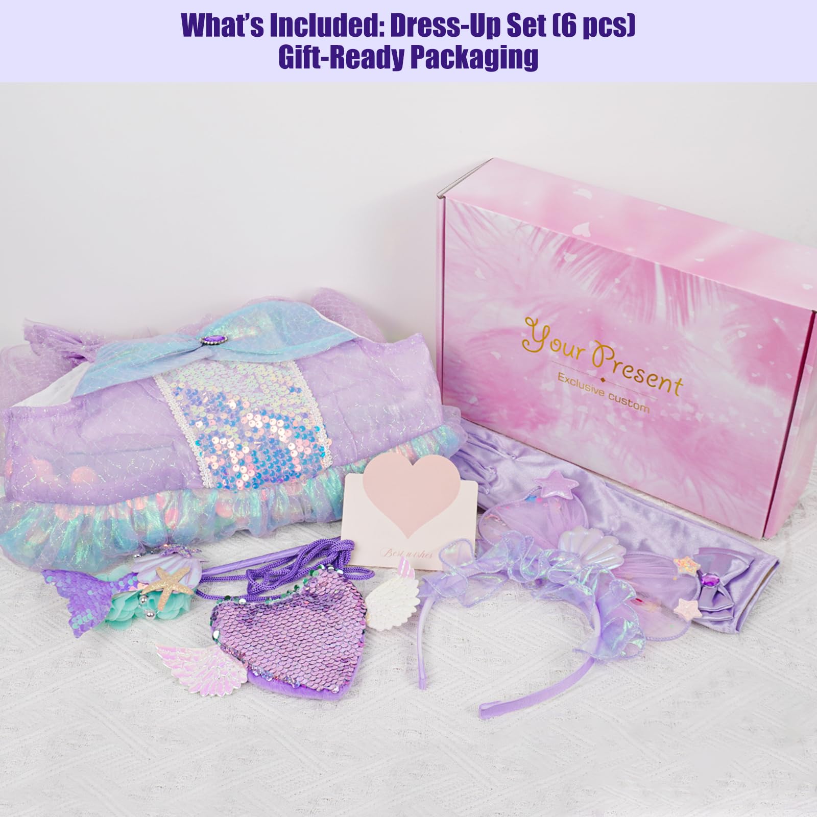 Mädchen Kleid (95-140cm) 4-9 Jahre Geschenkset mit Accessoires | Ärmellos Prinzessin-Stil Baumwollfutter,für Geburtstag Hochzeit Sommerfest Party,Kindertag