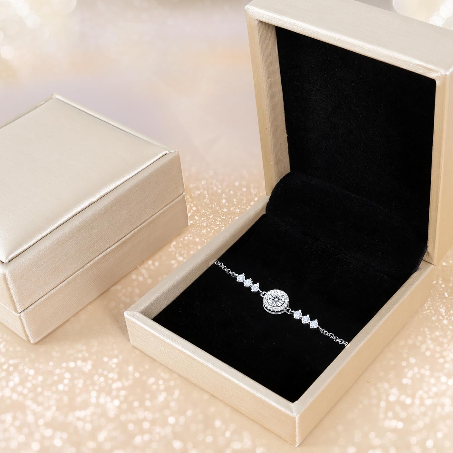 1CT Dainty Moissanite Starry Hand Bracelet for Women D Color VVS1 S925 Sterling Silver 18K White Gold Plated Chain Jewelry for Mother Love Friend Mother’s Day Birthday Gift for Her 7+2inch - Image 5