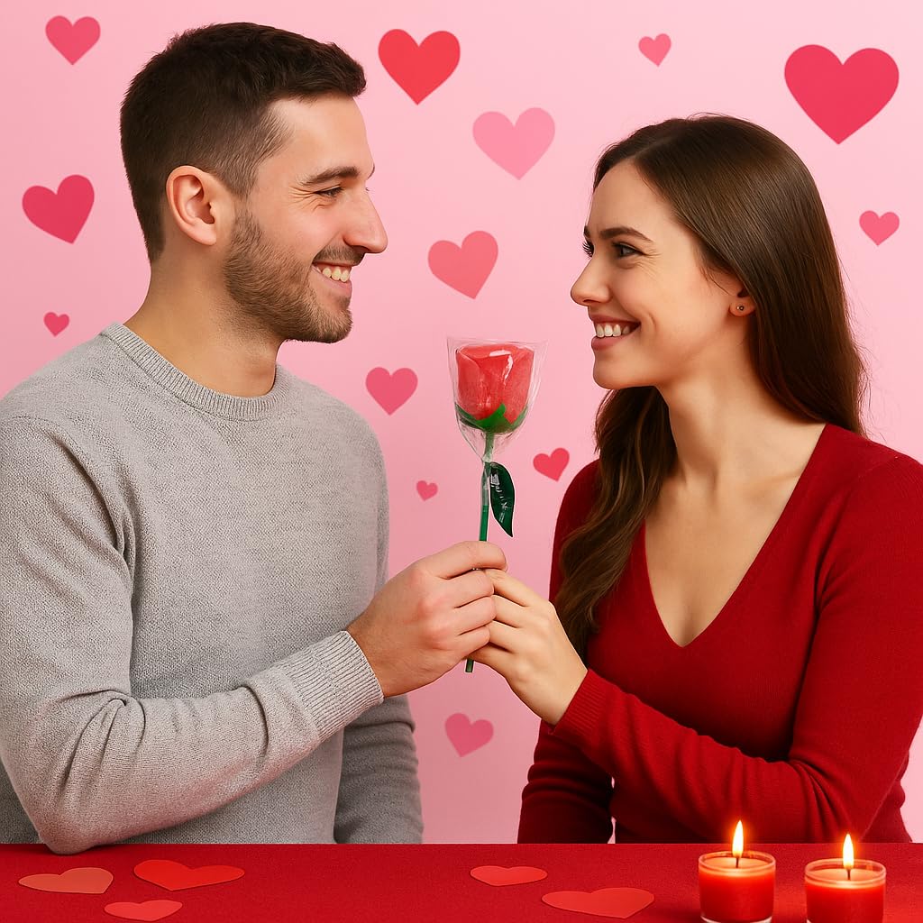 SIDRAL .18 Piruletas de Rosas de Caramelo duro Sabor Fresa (45 g) – Piruletas, Chuches San Valentín, Kit de Chuches Sin Gluten, Regalos y Celebraciones