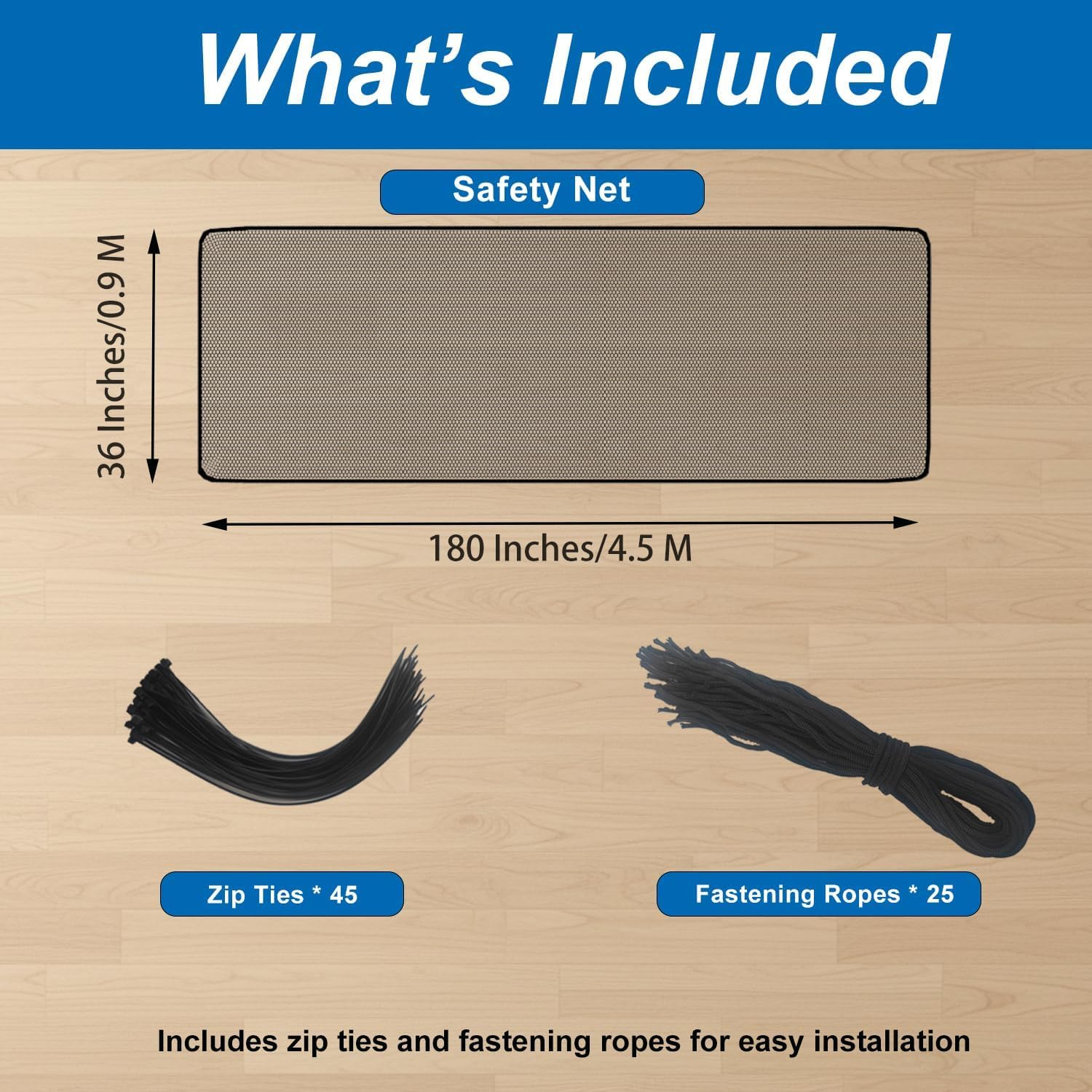 Banister Guard 15ft X 3ft Thick, Balcony Netting for Pets, Balcony Safety Net for Kids, Baby Fence Door Balcony Railing Cover with No Drilling for Apartment Railing(Black)