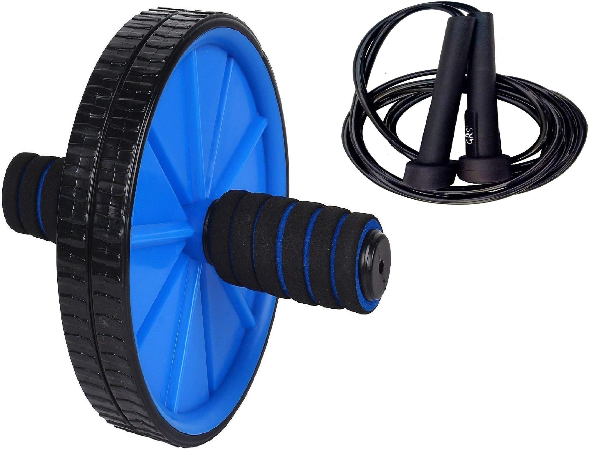 Effingo Double Wheel AB Roller with multiple Combination / Strength Training Equipment for Core Workout for Home & Gym { Multicolor } (AB Wheel with Skipping Rope)
