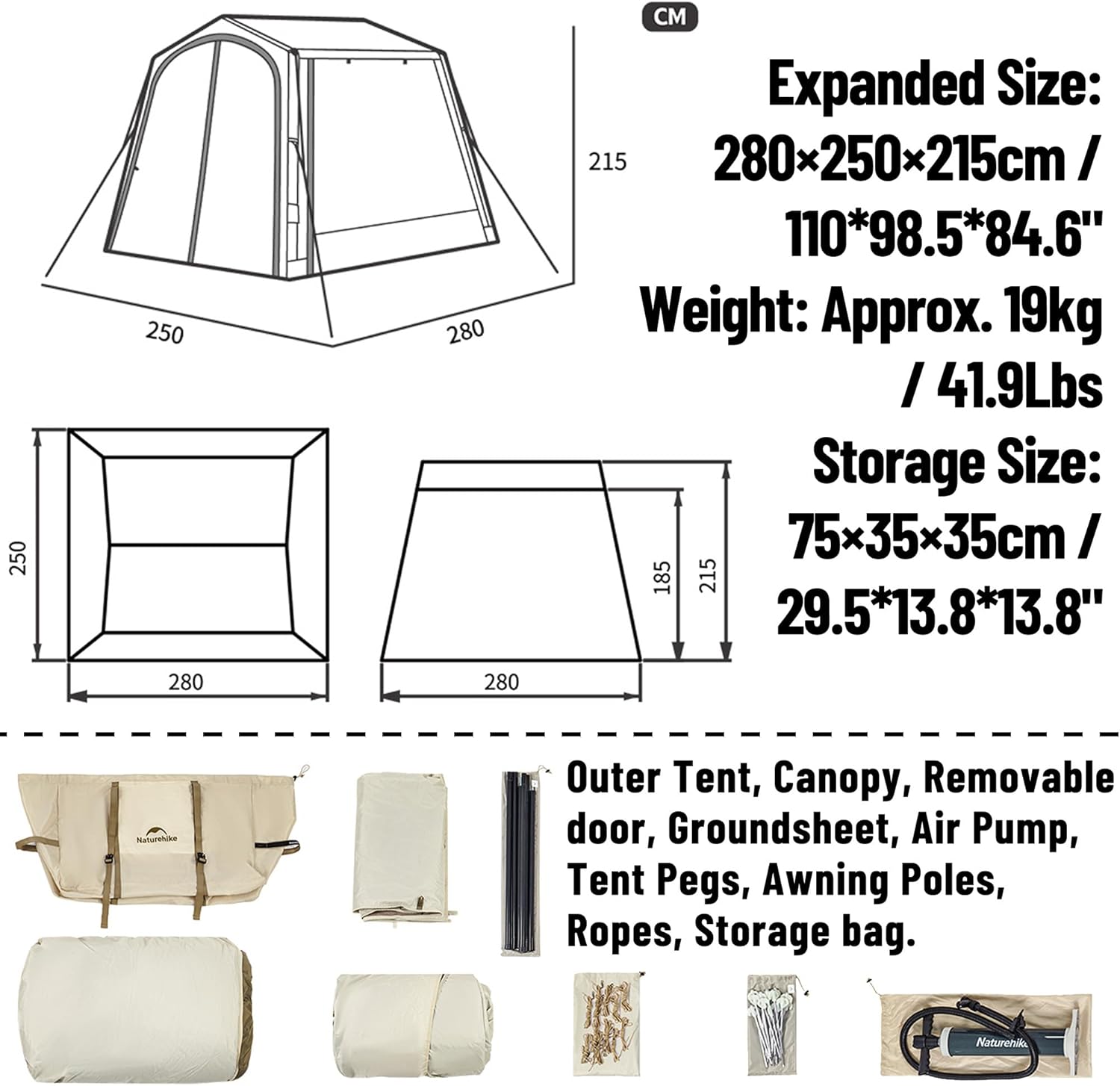 Naturehike Car Camping Inflatable Tent, 4 Ways to Use - Easy Setup SUV Tent for Family Camping, Waterproof & Sun Block Car Shade with Screen for Outdoor Cinema, Pinic, Fishing, with Storage Bag
