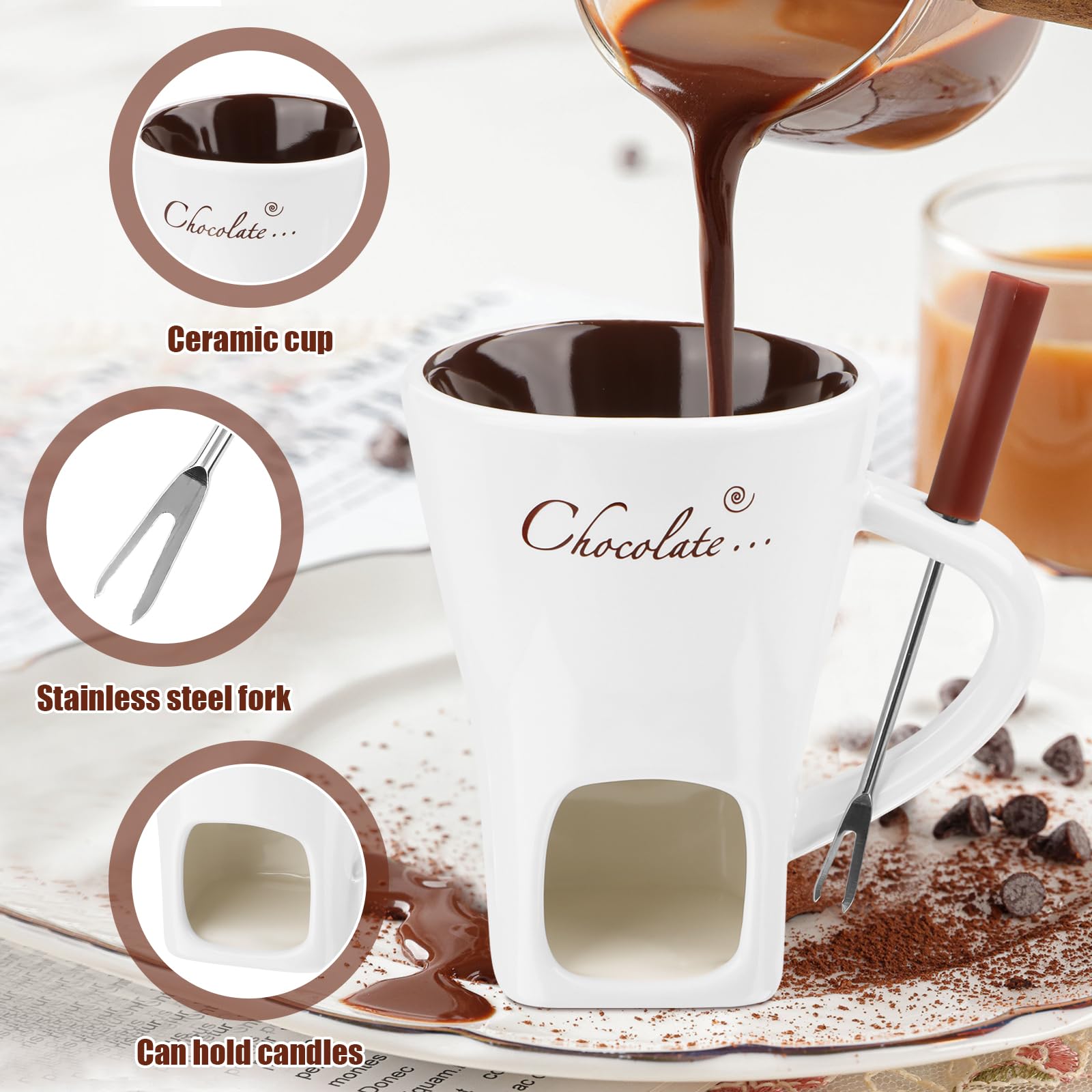 Guniata Schokofondue Set - 2 Keramik Becher Mit Gabeln Für Schokolade, Käse & Karamell