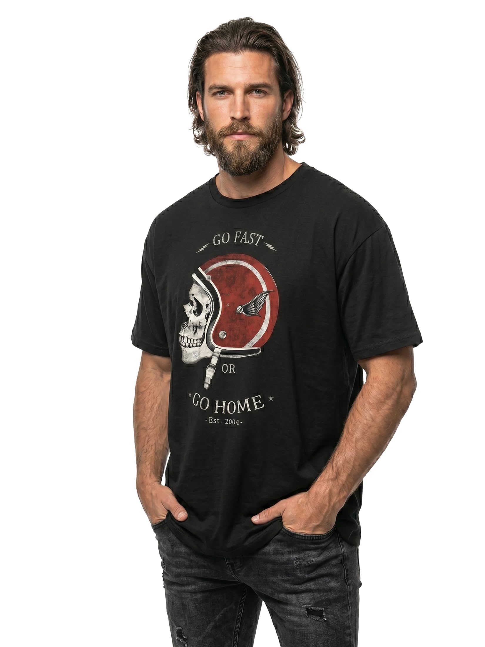 MAKAYA Go Fast OR Go Home - T-Shirt Casco Moto Uomo - Maglietta Motocross