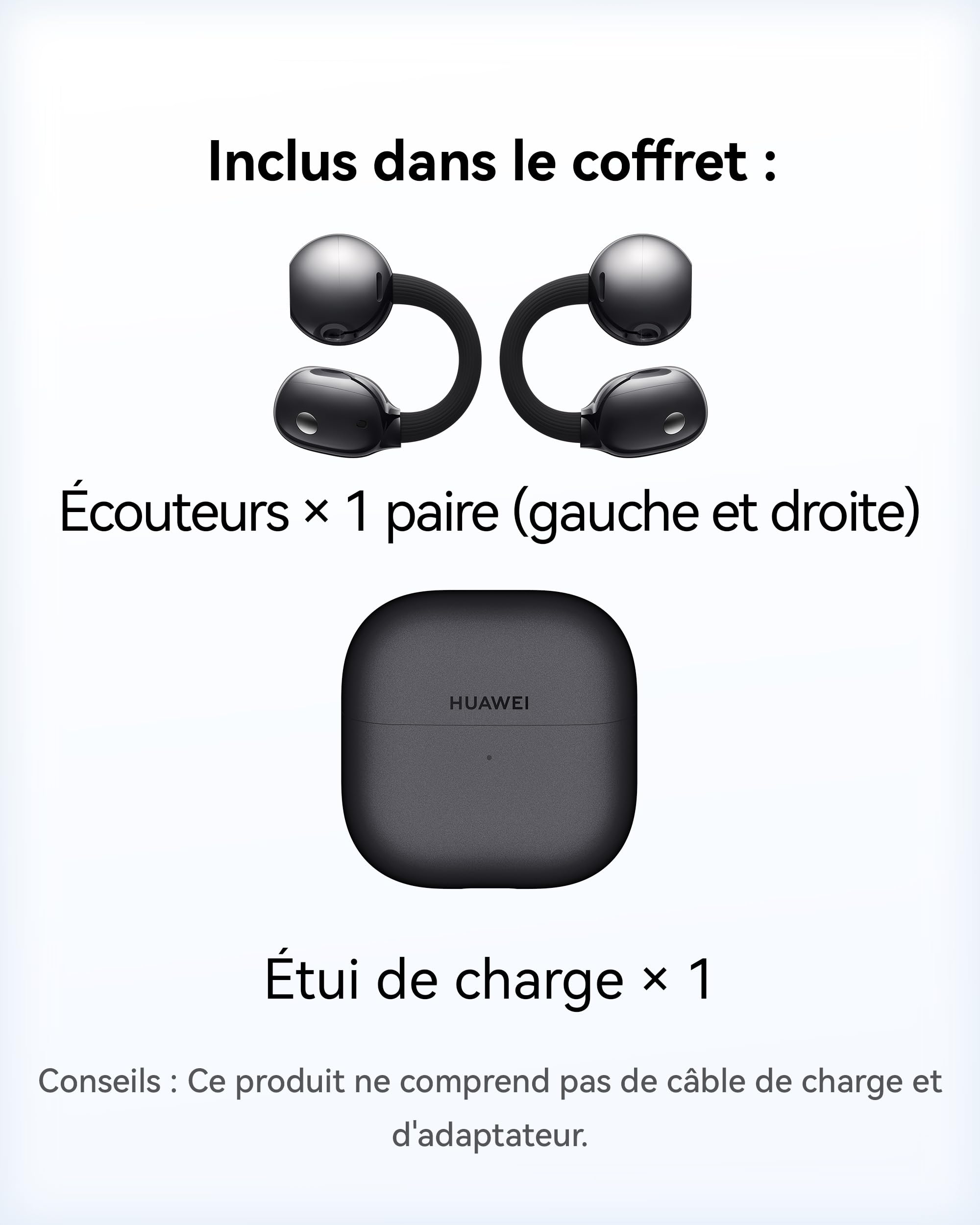 HUAWEI FreeClip 2 écouteurs Confortables sans Fil, Bluetooth, Écoute Ouverte adaptative, Appels d'une clarté cristalline, 38h Heures d'autonomie, iOS & Android, IP57, Noir, Garantie de 30 Mois