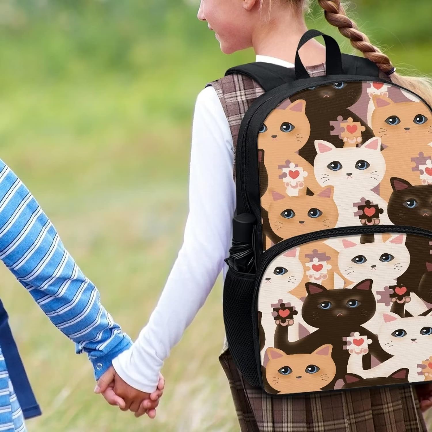 Girls Cute Backpack Cute Cartoon Kitten Cats Print Bookbag for Kids Chic Graphic Printed Lightweight Large School Daypack 17 Inch Boys Padded Straps Back Student Daily Backpack