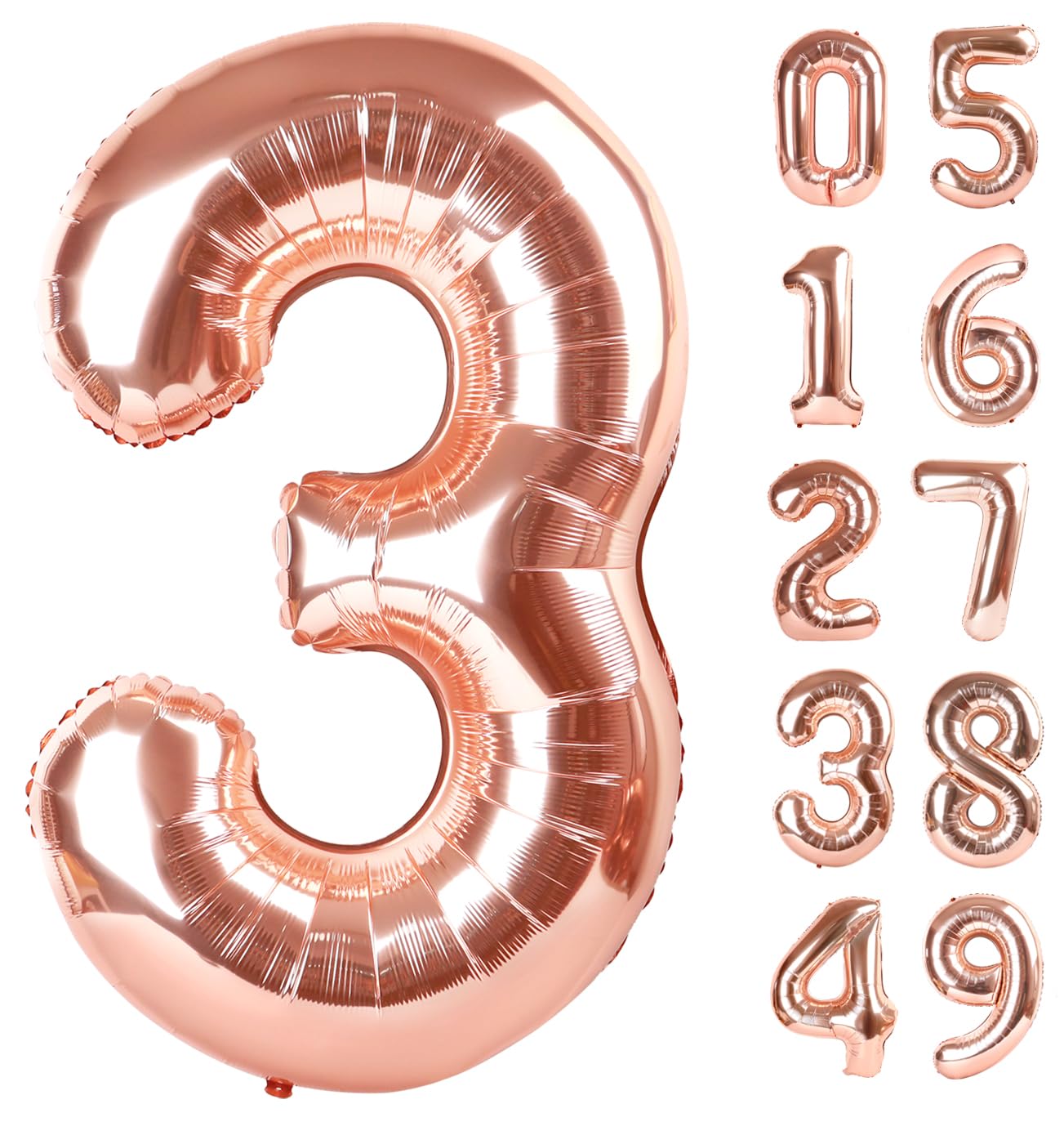 40 Inch Rose Gold 3 Large Number Balloon, 3 13 23 30 33 36 Rose Gold Birthday Party Decorations, Number Three Foil Balloons for Anniversary Party