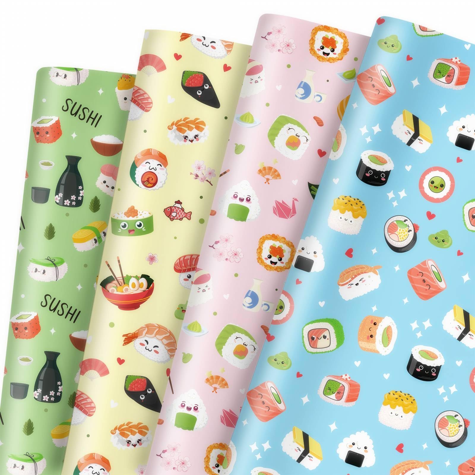 GleeWrap 12 Sheets Sushi Wrapping Paper, Cute Kawaii Japanese Food Gift Wrap for Sushi Lovers & Anime Fans, Birthday, Wedding, Baby Shower, DIY Crafts, 50 x 70 cm