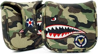19th Hole Custom Shop Fighter Plane High-MOI Mallet Putter Headcover, Heel Shaft, Camouflage, Golf Head Cover