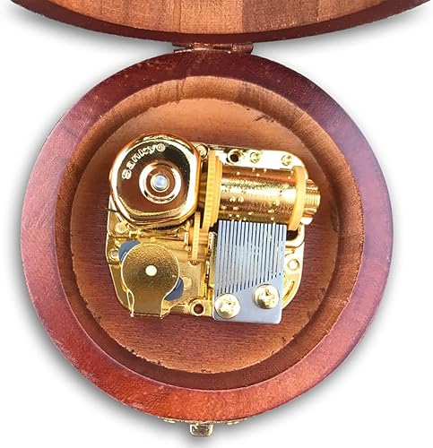 Miniatura 3 de BinkeGG Madera ahueca hacia fuera circular cuerda caja de música con mecanismo musical Sankyo Tune Greensleeves