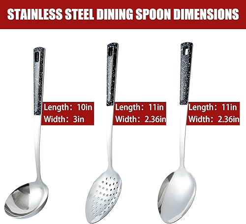 Miniatura 9 de Juego de 5 cucharas de cocina de acero inoxidable, cucharas grandes para servir con cucharón y cuchara ranurada, cucharas de metal para cocinar,