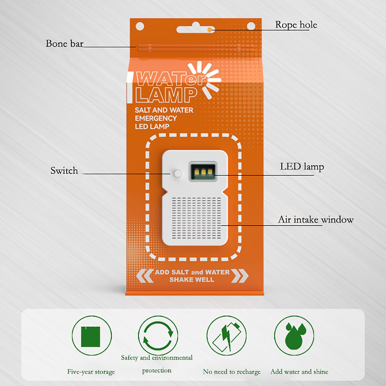 Salt Water Lamp,Emergency Light Salt Water Lamp,No Battery Emergency Lamp,3 Led Lamp,50lumen with Sos for Outdoor Activities, Night Fishing, Camping, Essentials for Power Outage ?Orange?…