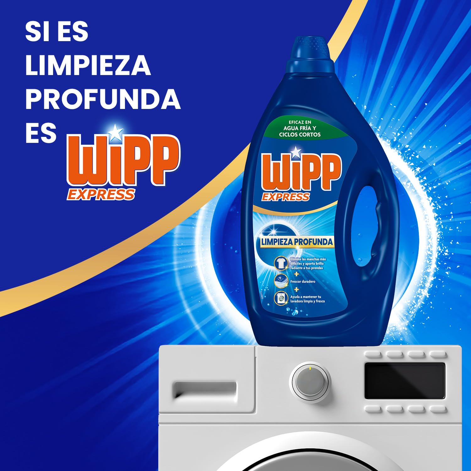 Wipp Express Limpieza Profunda Gel (40x4) detergente líquido con potente acción quitamanchas ropa, deja un frescor higiénico en la lavadora, apto para agua fría