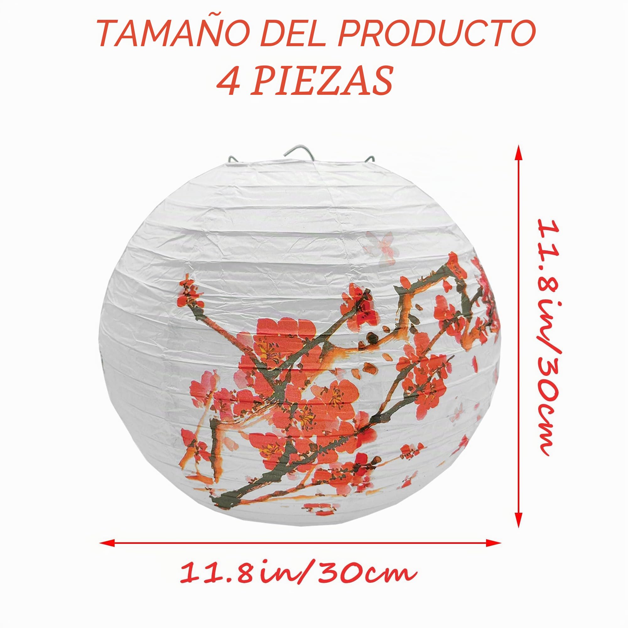 4 Pcs Pantalla Redonda Linterna Papel China Linternas Decoraciones Colgantes Lámpara Papel Flor Ciruelo Flor Decoración Jardín Banquete Boda Cumpleaños (A)